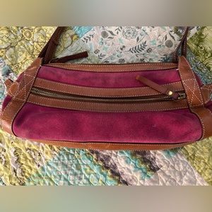 Original Kate Spade hot pink suede bag with brown leather trim